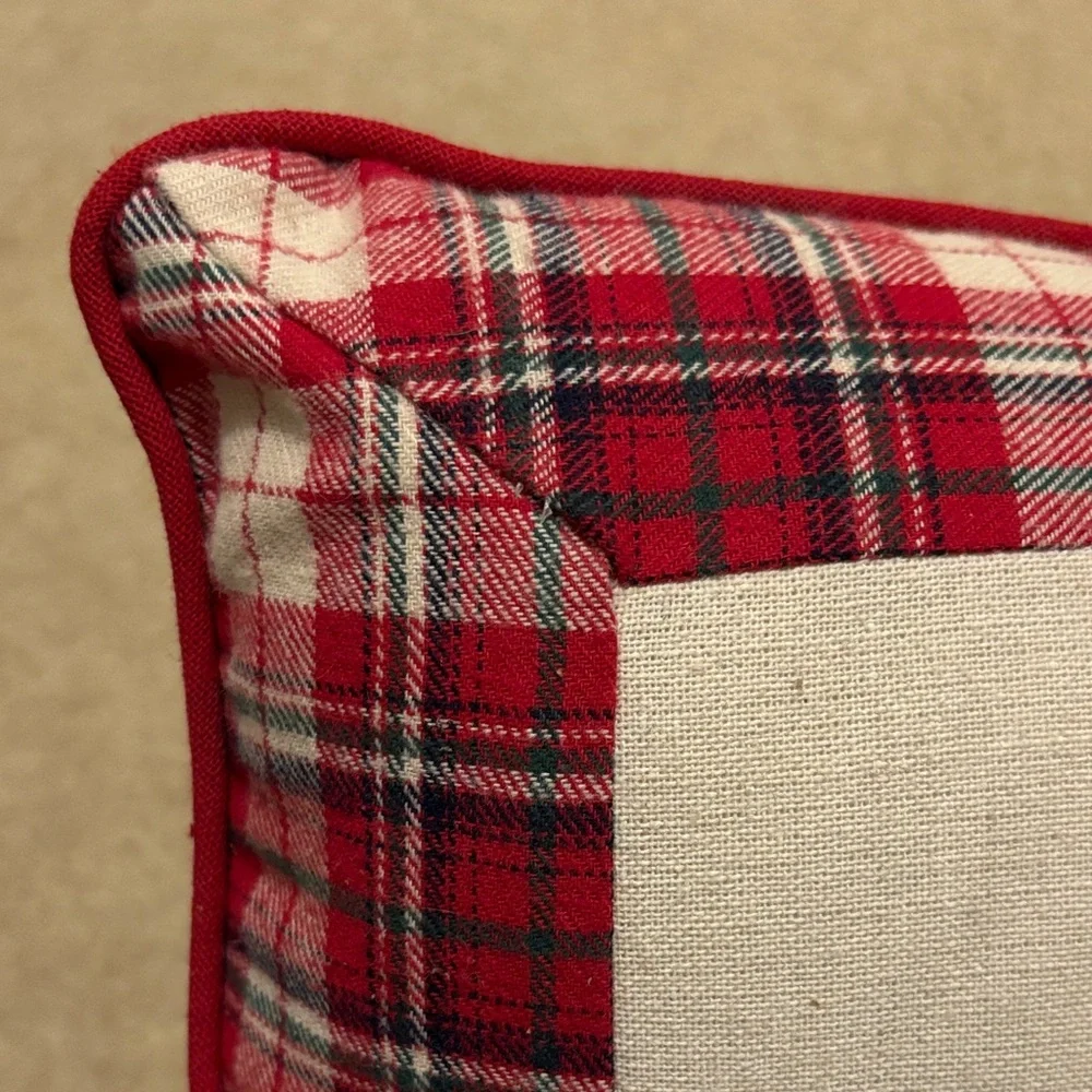 Festive 3D Christmas Tree Pillow with Red Plaid‎ Border
